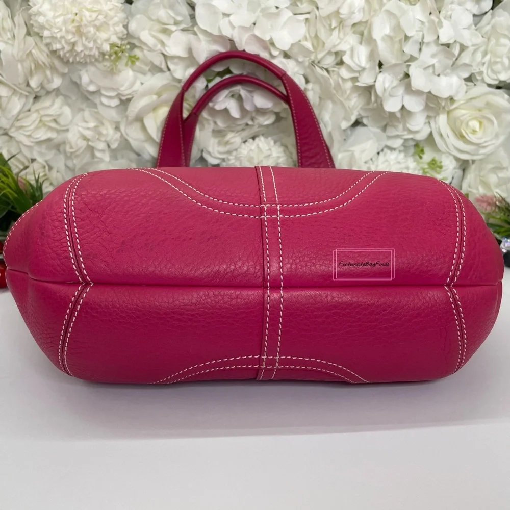 Y2K Vintage Coach Hot Pink Pebble Leather Tote Bag & Strawberry Charm Chain SET - Picture 14 of 16